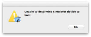 Unable to determine simulator device to boot.