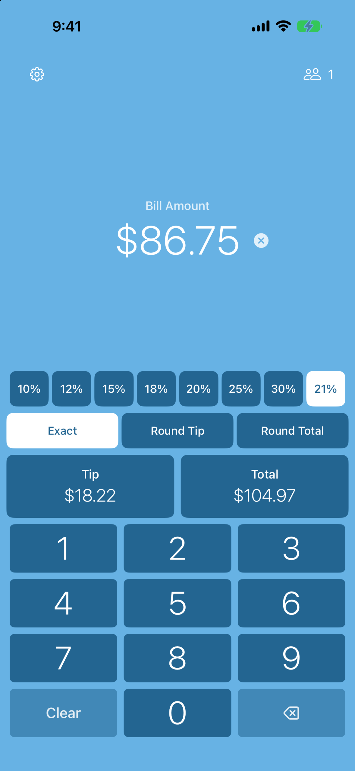 SwiftTip calculator showing a custom tip percentage