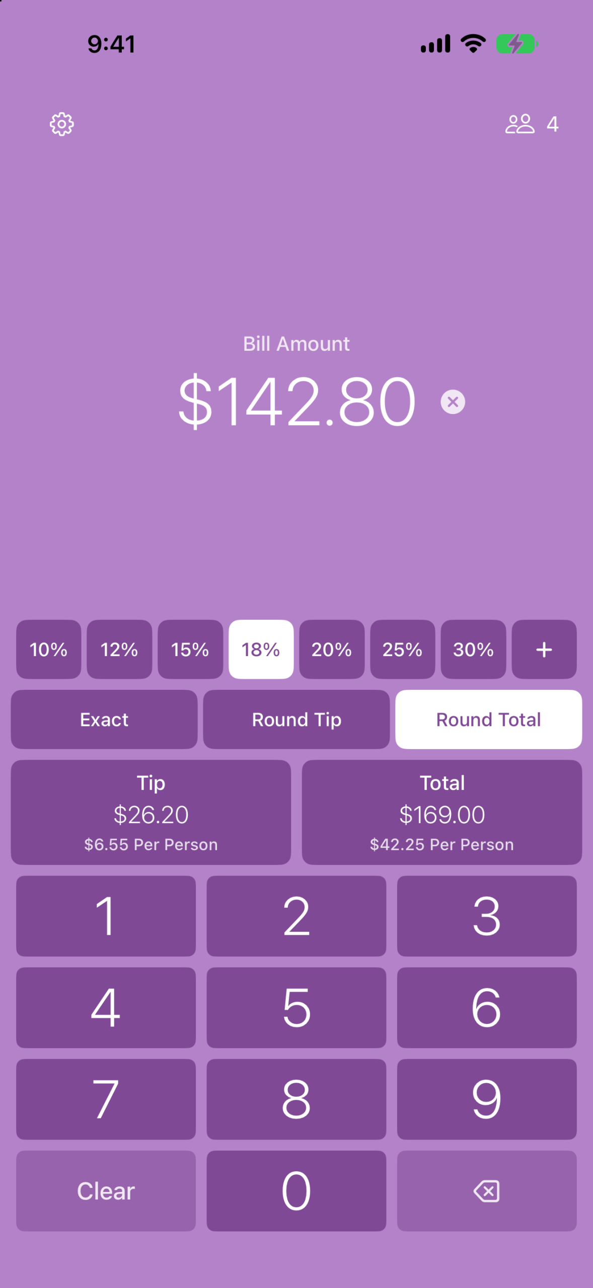 SwiftTip showing full and per-person amounts for a split bill