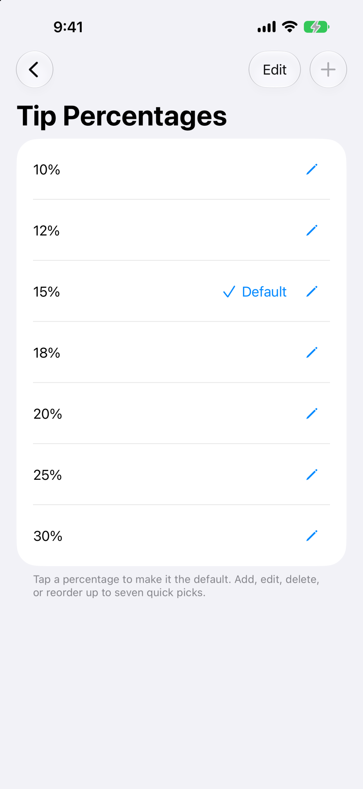 SwiftTip customizable tip percentage settings