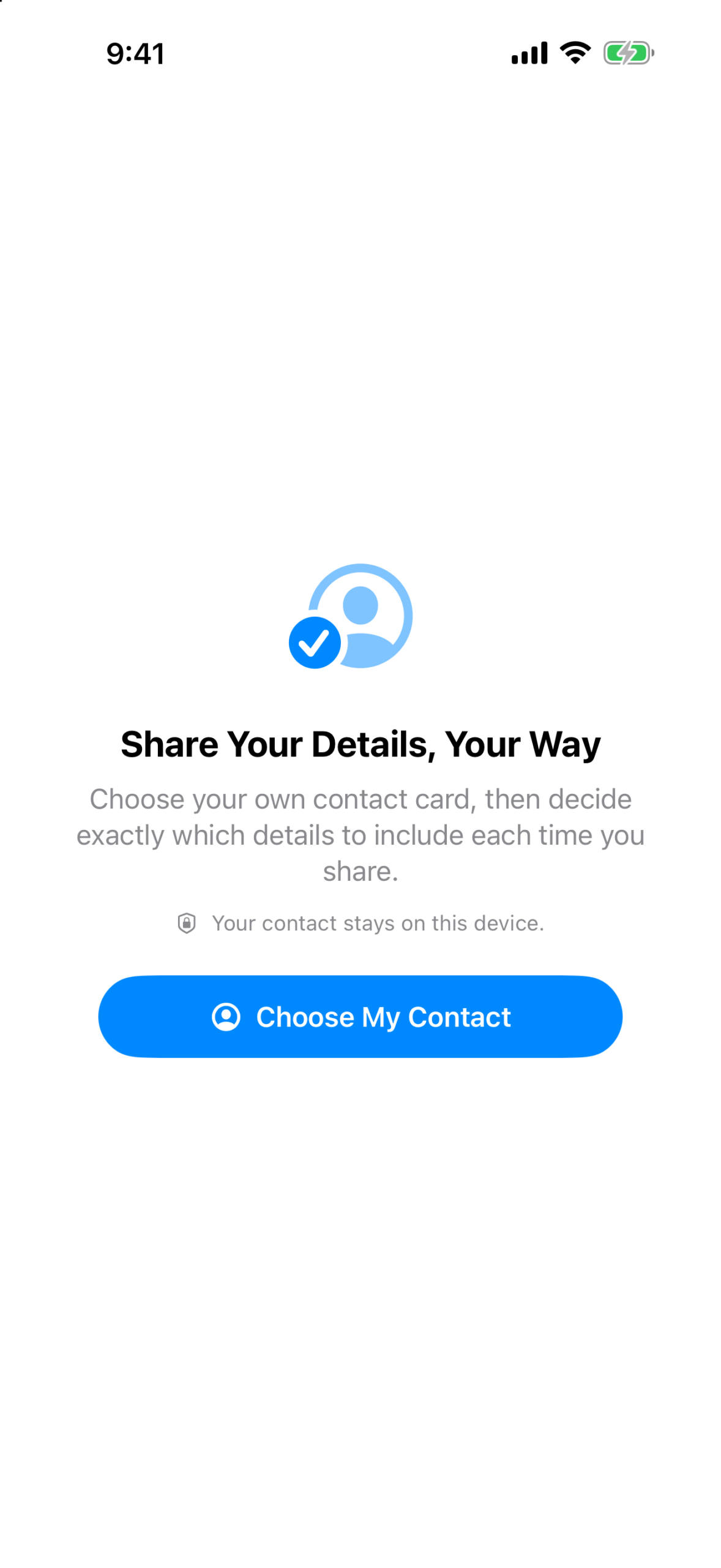 Me privacy-focused first-run screen